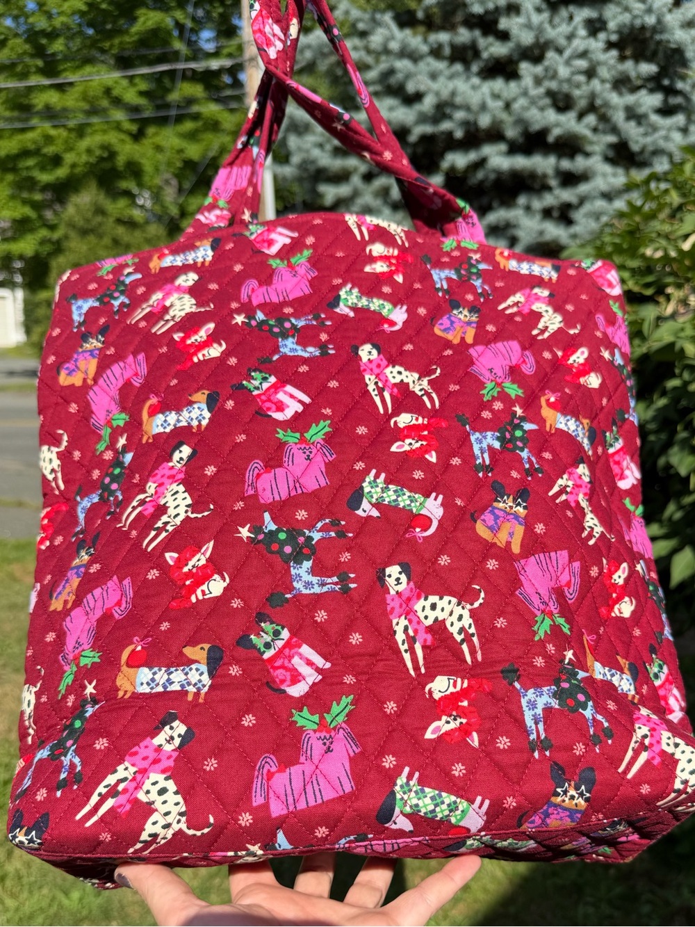 Vera Bradley Large North South Tote Holiday Hounds NWT Dog Print Travel Laptop